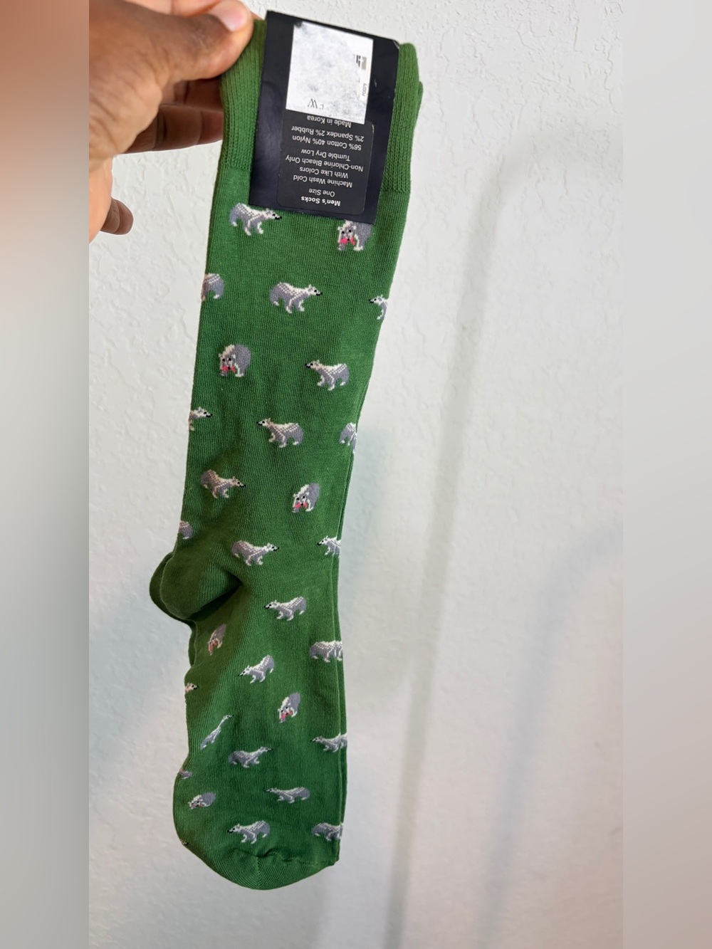 J. Crew Green Crew Socks with Gray Bear Motif
